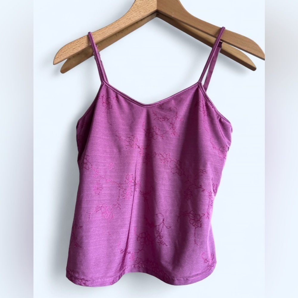 Vintage‎ Elita Soft Purple Floral Pattern Feminine Spaghetti Strap Cami Small